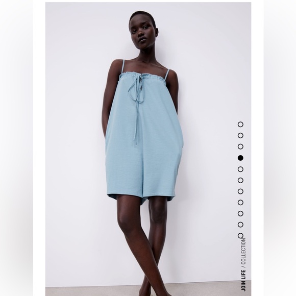 ZARA TIED SHORT JUMPSUIT ROMPER BLUE LARGE - Picture 4 of 9